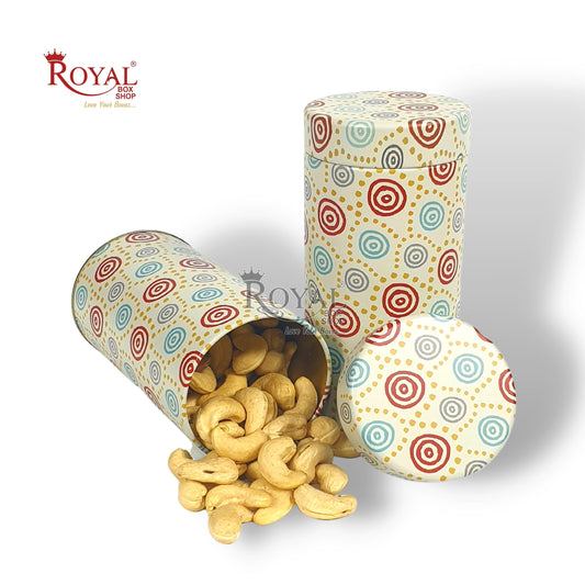 Premium Tin Jars I 6"x3" Inches I Polka Multi Color I Golden Foiling I Cannister for Return Gifts, Christmas GIft, Hamper Box, Storage Royal Box Shop