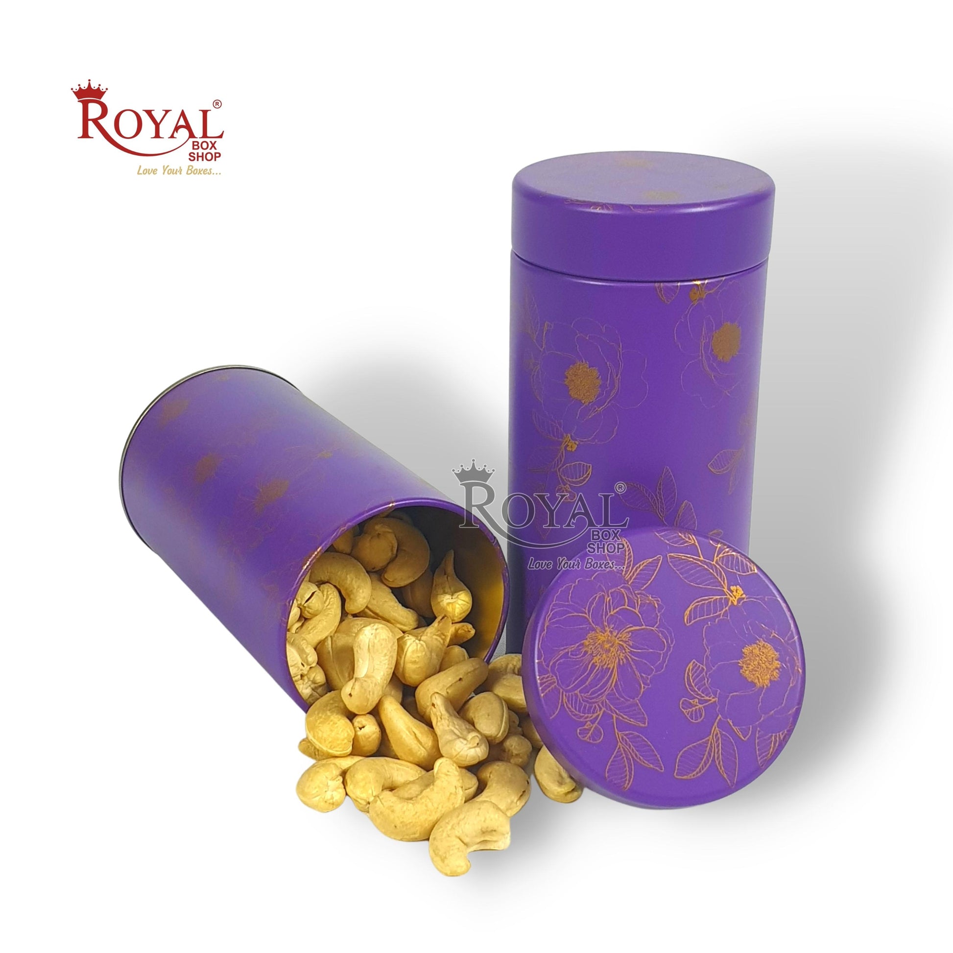 Premium Tin Jars I 6"x3" Inches I Purple I Golden Foiling I Cannister for Return Gifts, Hamper Box, Christmas GIft, Storage Royal Box Shop