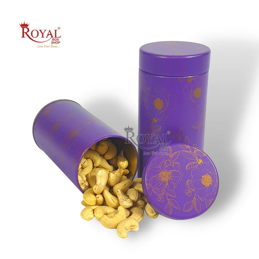 Premium Tin Jars I 6"x3" Inches I Purple I Golden Foiling I Cannister for Return Gifts, Hamper Box, Christmas GIft, Storage Royal Box Shop