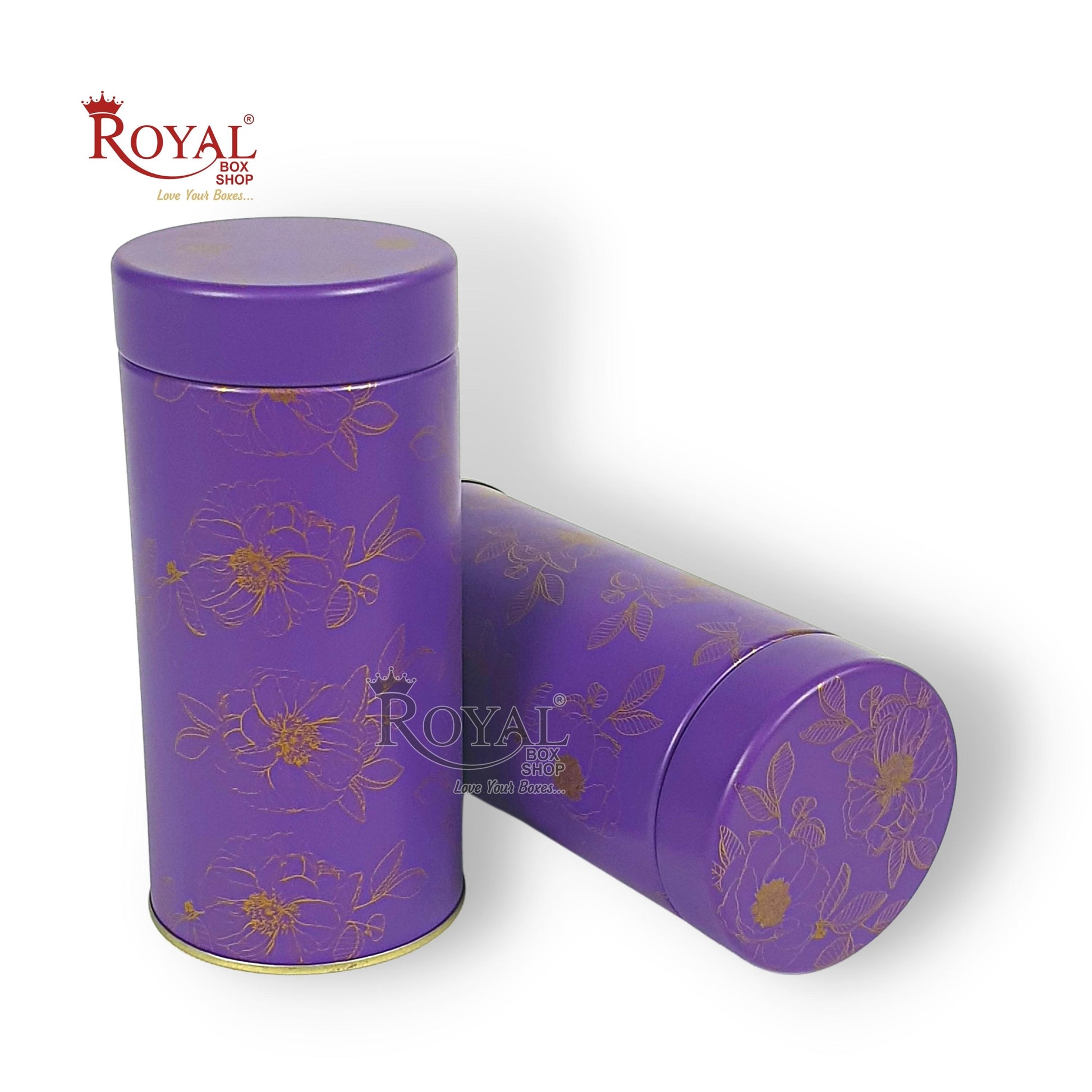 Premium Tin Jars I 6"x3" Inches I Purple I Golden Foiling I Cannister for Return Gifts, Hamper Box, Christmas GIft, Storage Royal Box Shop