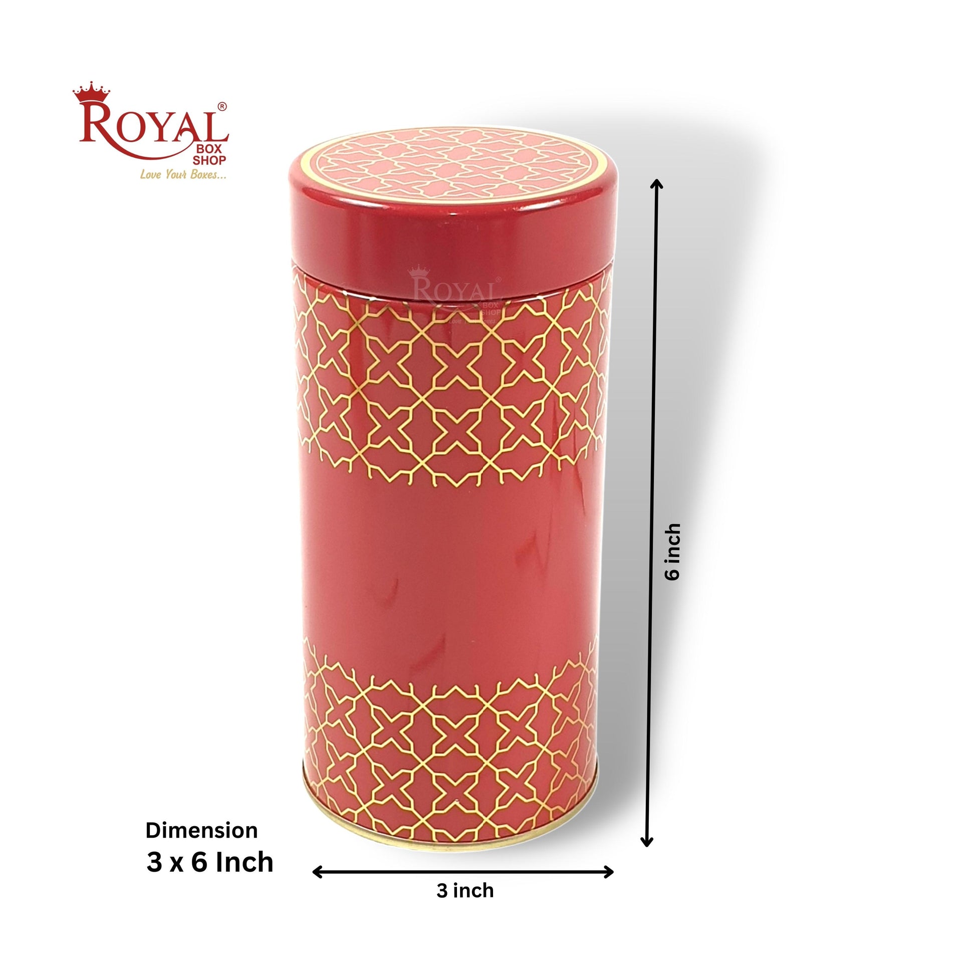 Premium Tin Jars I 6"x3" Inches I Red Color I Golden Foiling I Cannister for Return Gifts, Hamper Box, Storage Royal Box Shop