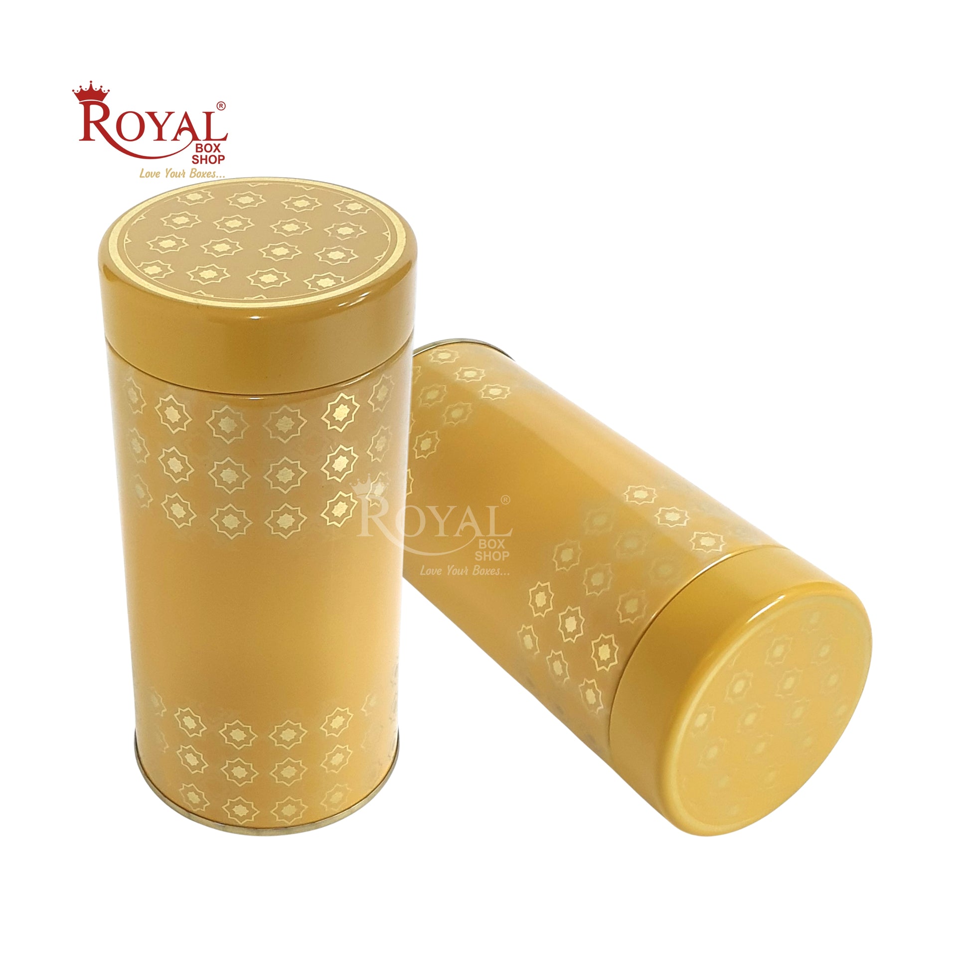Premium Tin Jars I 6"x3" Inches I Yellow Color I Golden Foiling I Cannister for Christmas Gifting, Return Gifts, Hamper Box, Storage Royal Box Shop