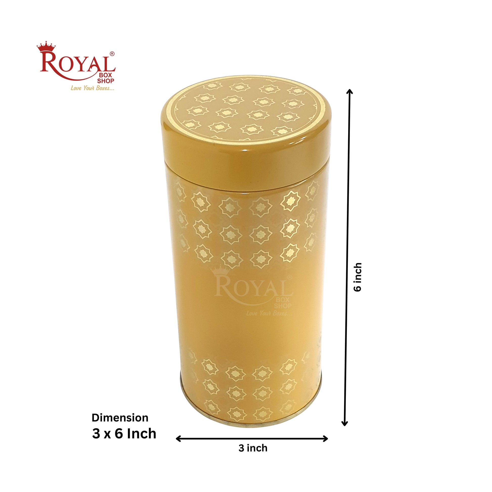 Premium Tin Jars I 6"x3" Inches I Yellow Color I Golden Foiling I Cannister for Christmas Gifting, Return Gifts, Hamper Box, Storage Royal Box Shop