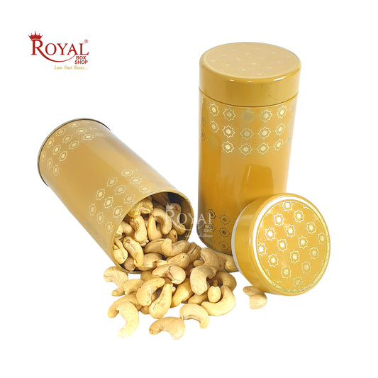 Premium Tin Jars I 6"x3" Inches I Yellow Color I Golden Foiling I Cannister for Christmas Gifting, Return Gifts, Hamper Box, Storage Royal Box Shop