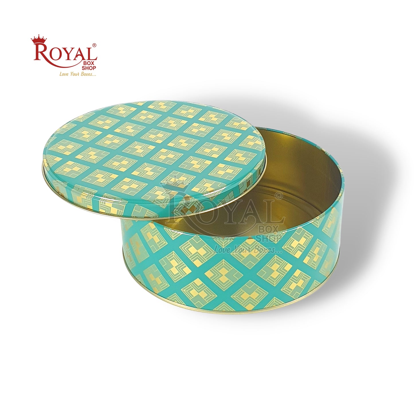 Premium Tin Jars I 7"x2.5" Inches I Turquoise Color I Golden Foiling I Cannister for Christmas GIft, Return Gifts, Hamper Box, Storage Royal Box Shop