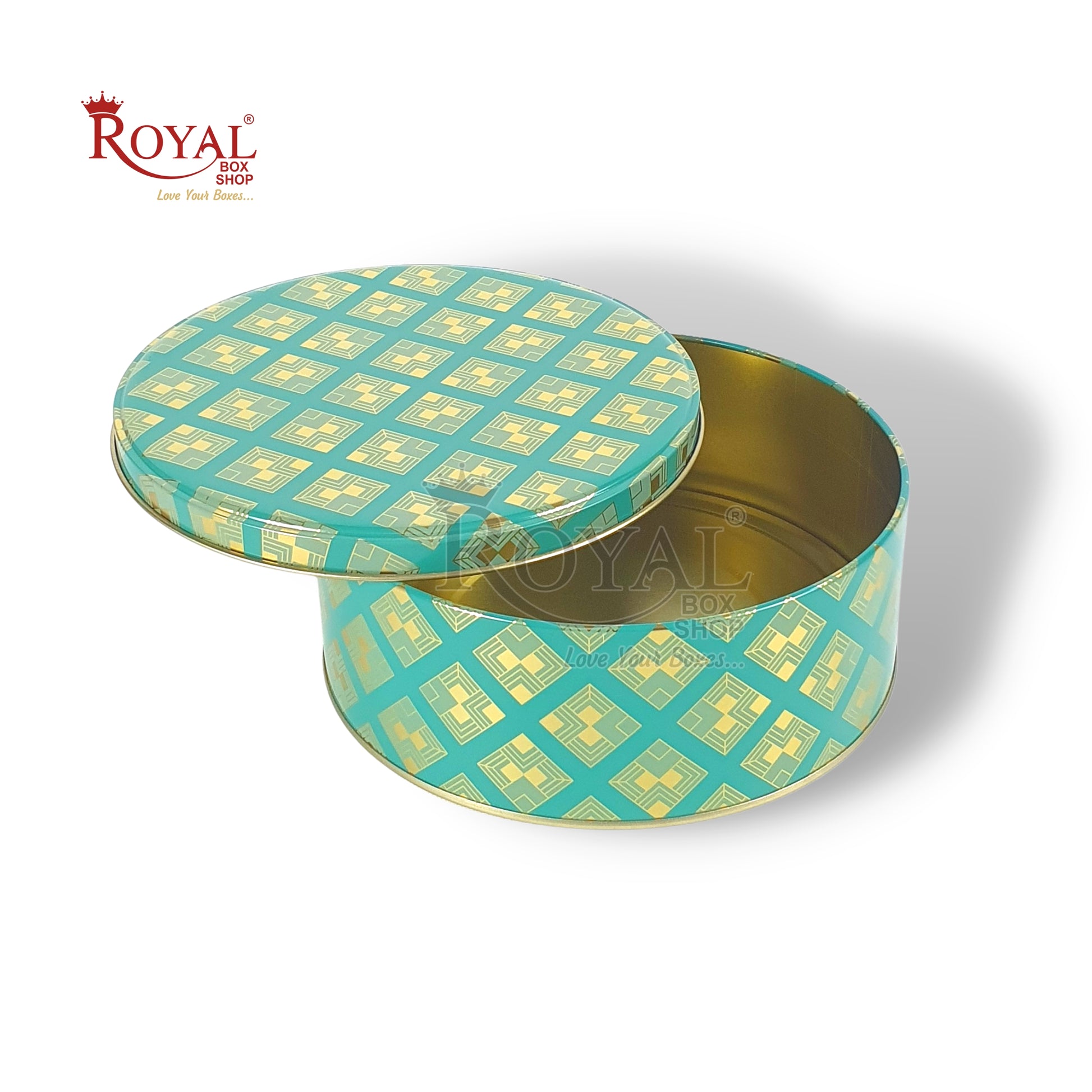 Premium Tin Jars I 7"x2.5" Inches I Turquoise Color I Golden Foiling I Cannister for Christmas GIft, Return Gifts, Hamper Box, Storage Royal Box Shop