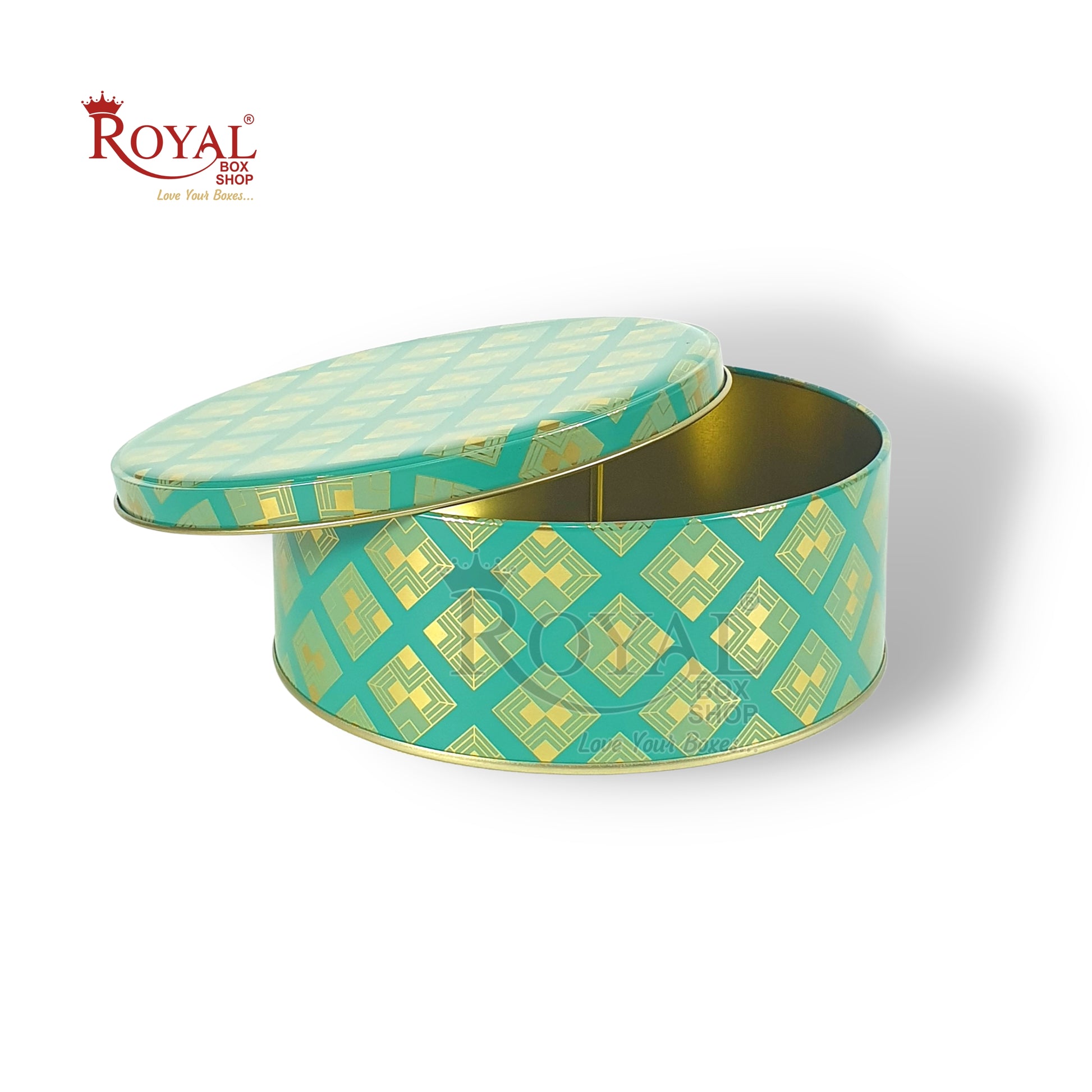 Premium Tin Jars I 7"x2.5" Inches I Turquoise Color I Golden Foiling I Cannister for Christmas GIft, Return Gifts, Hamper Box, Storage Royal Box Shop