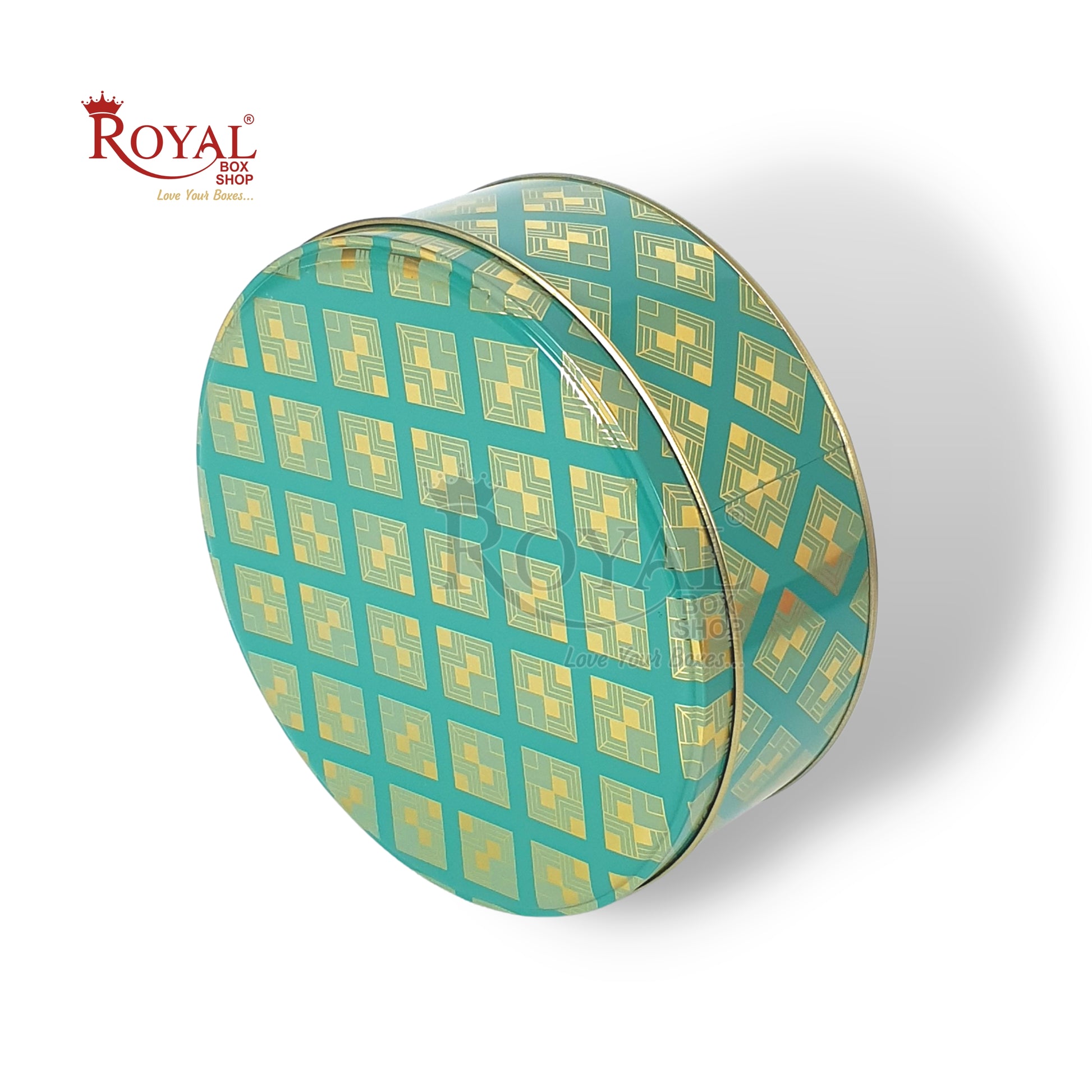 Premium Tin Jars I 7"x2.5" Inches I Turquoise Color I Golden Foiling I Cannister for Christmas GIft, Return Gifts, Hamper Box, Storage Royal Box Shop