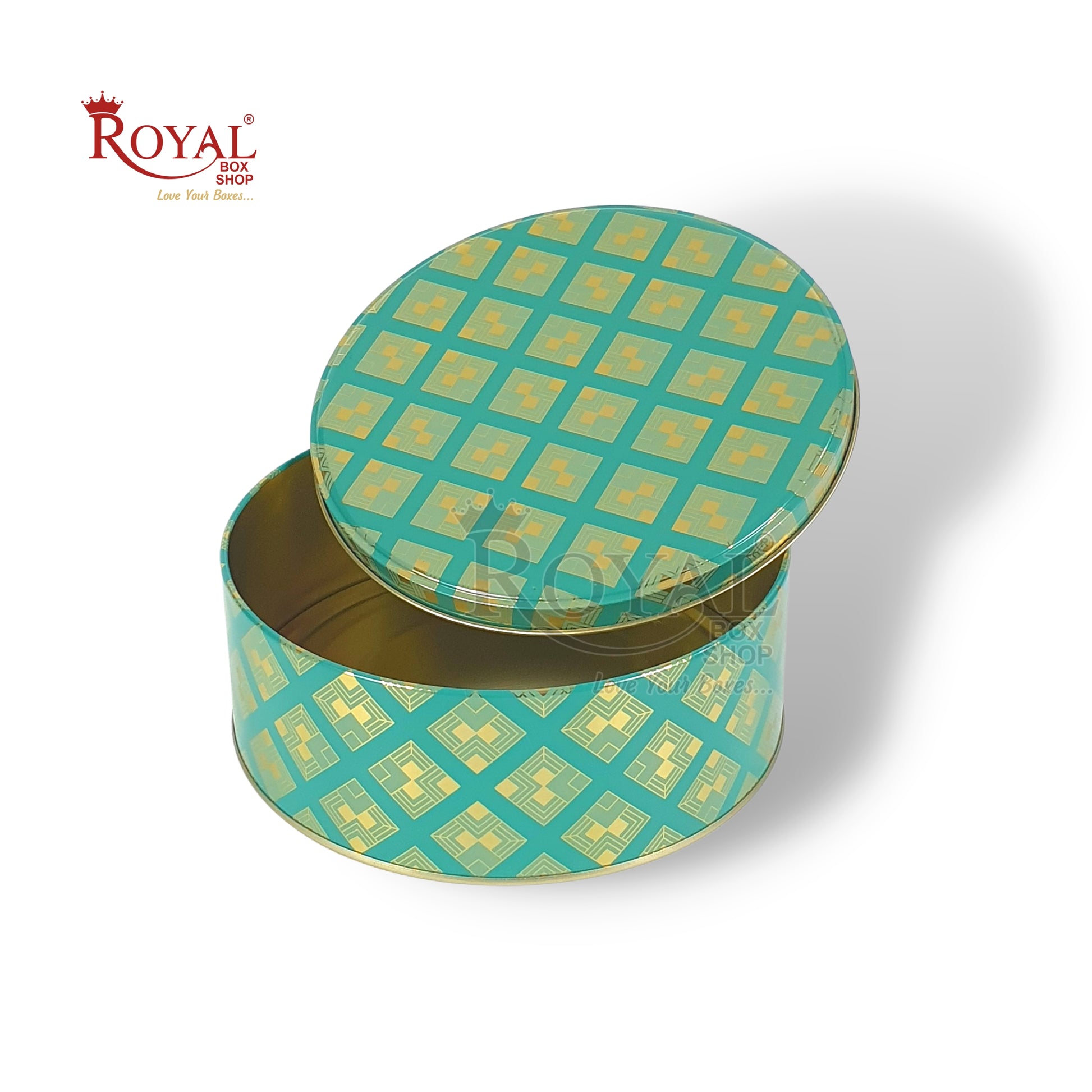 Premium Tin Jars I 7"x2.5" Inches I Turquoise Color I Golden Foiling I Cannister for Christmas GIft, Return Gifts, Hamper Box, Storage Royal Box Shop