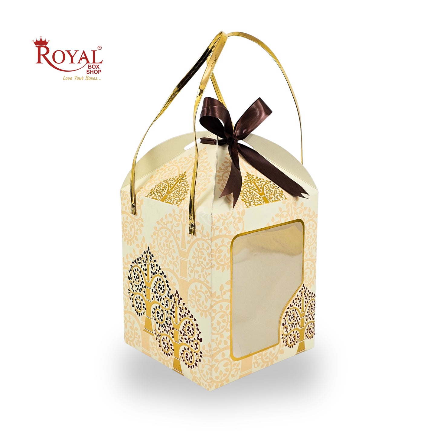 Premium Festive Gift Hamper Box I Hut Shape I RBF-01 D8 | 8.5x7.25x7.25 Inch | Traditional Tree Artwork