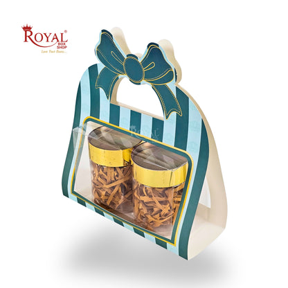 2 Jar Hamper Box With Bow Shape Handle | RBF-47 D2 | 7x4.5x3.25 Inch | Green
