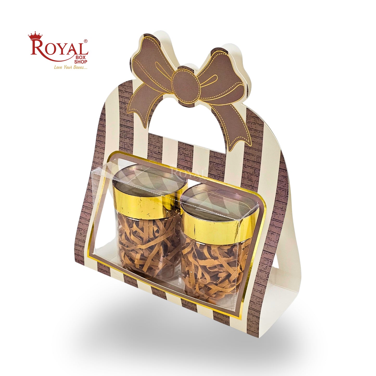 2 Jar Hamper Box With Bow Shape Handle | RBF-47 D3 | 7x4.5x3.25 Inch | Brown