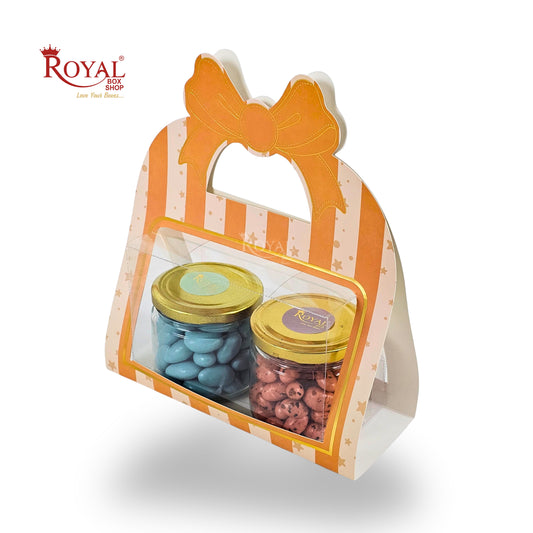 2 Jar Hamper Box With Bow Shape Handle | RBF-47 D4 | 7x4.5x3.25 Inch | Yellow