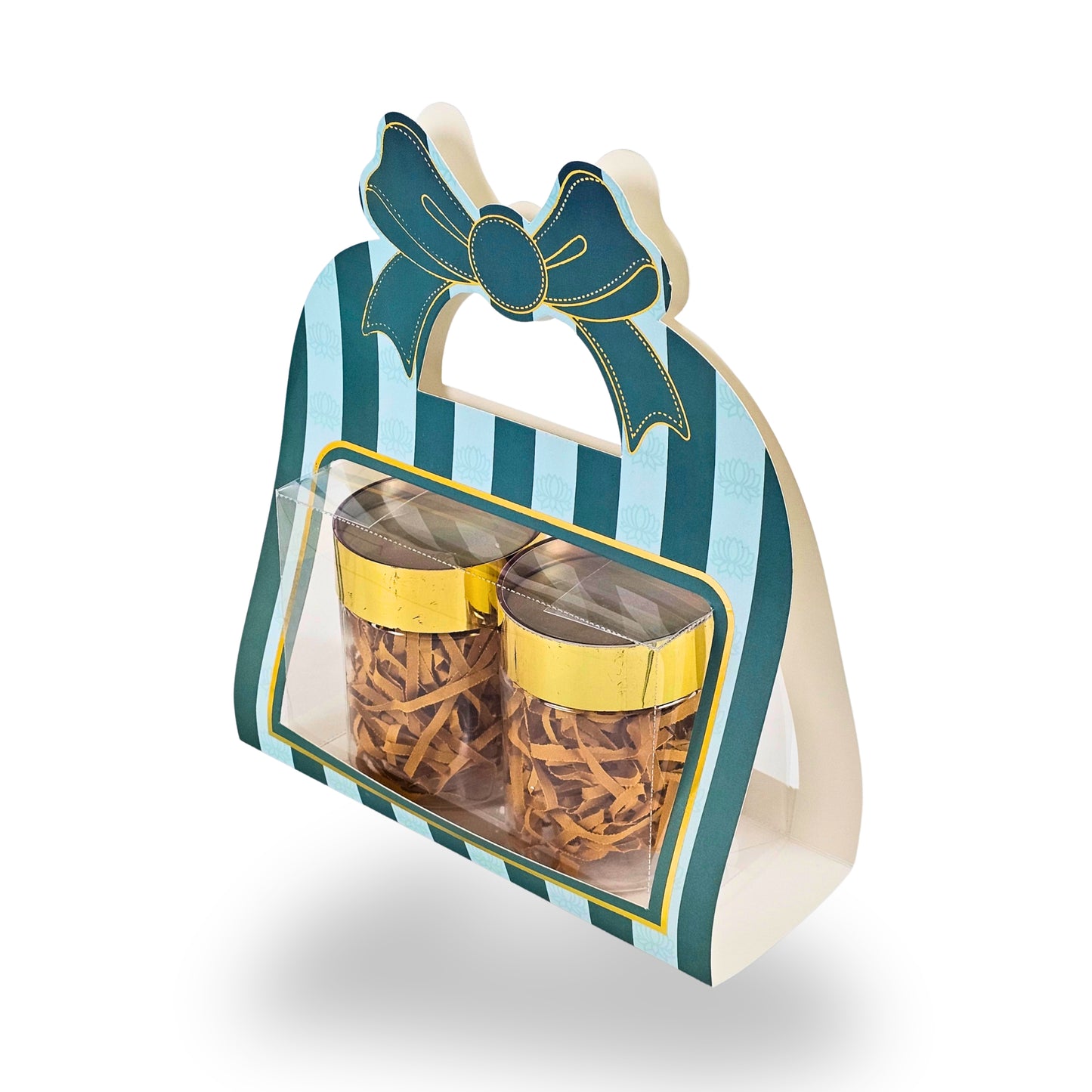 2 Jar Hamper Box With Bow Shape Handle | RBF-47 D2 | 7x4.5x3.25 Inch | Green