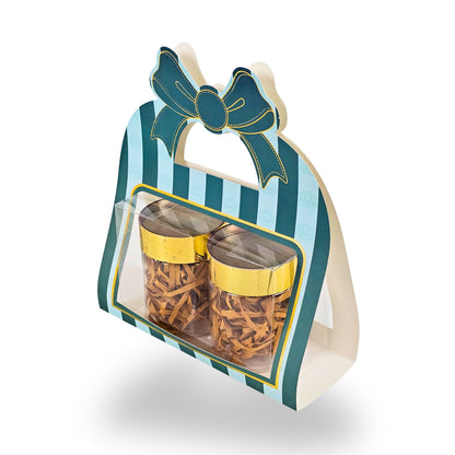 2 Jar Hamper Box With Bow Shape Handle | RBF-47 D2 | 7x4.5x3.25 Inch | Green