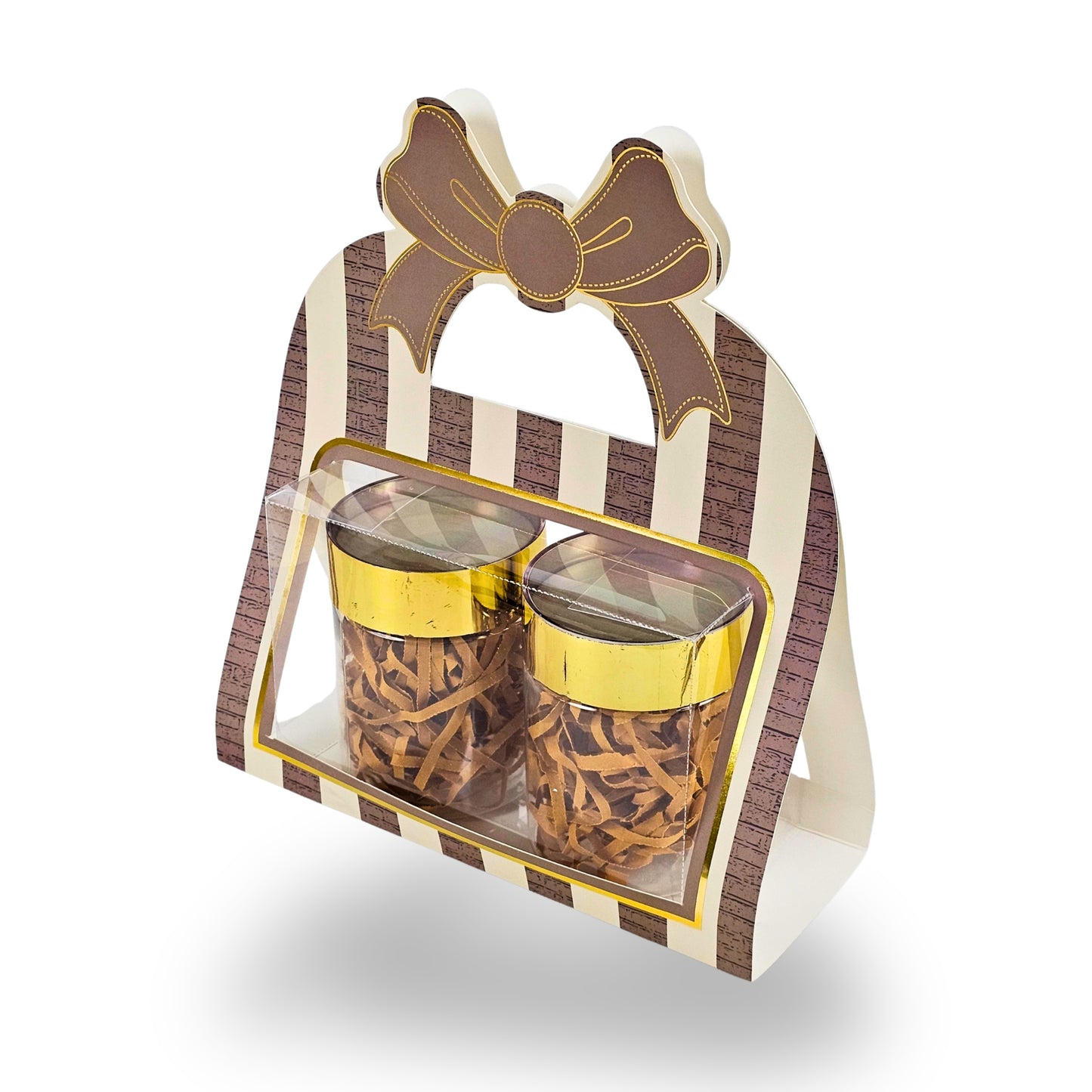2 Jar Hamper Box With Bow Shape Handle | RBF-47 D3 | 7x4.5x3.25 Inch | Brown