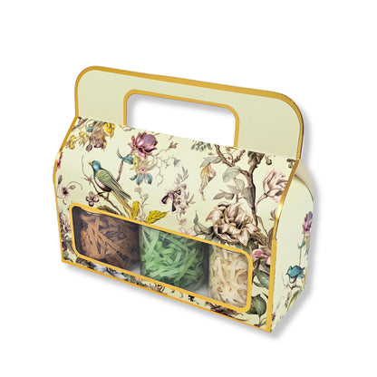 Royal Box Shop® Festive Gift Hamper Box With Handle | RBF-49 D2 | 10.5x4x3.75 Inch | Cream With Bird Print