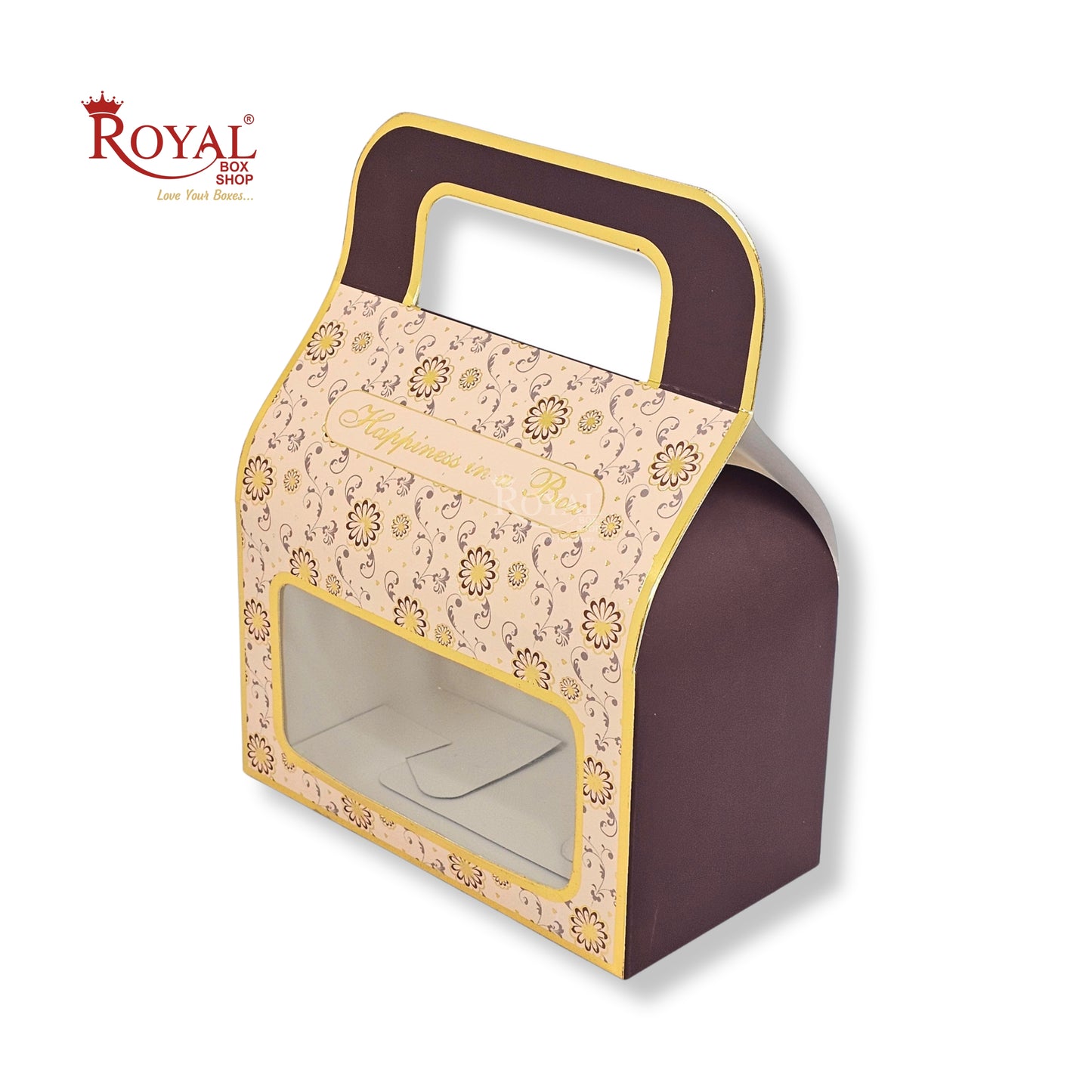 Royal Box Shop® Festive Gift Hamper Box With Handle | RBF-50 D1 | 7x4x3.75 Inch | Brown