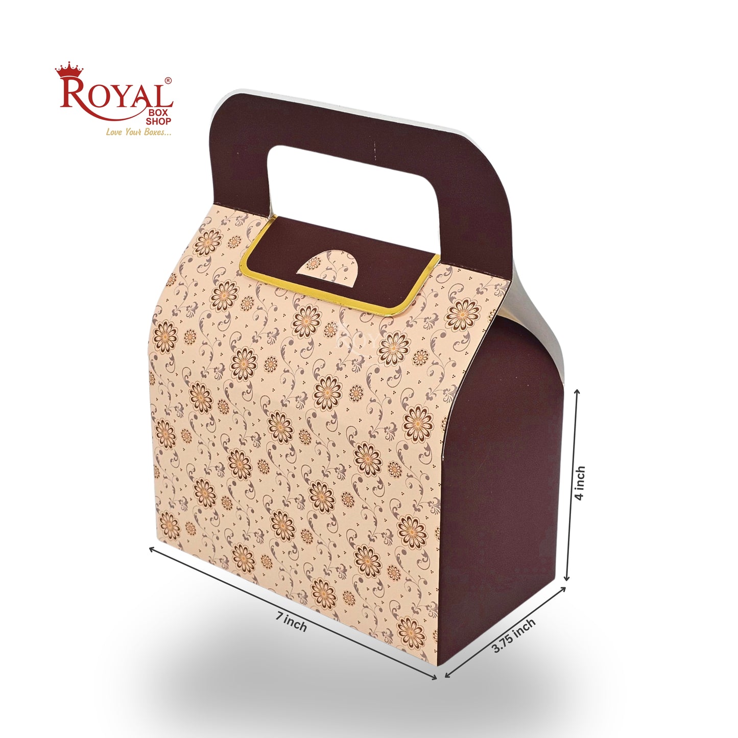 Royal Box Shop® Festive Gift Hamper Box With Handle | RBF-50 D1 | 7x4x3.75 Inch | Brown