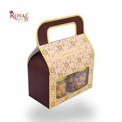 Royal Box Shop® Festive Gift Hamper Box With Handle | RBF-50 D1 | 7x4x3.75 Inch | Brown