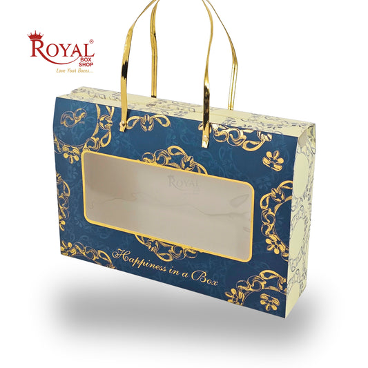 Premium Hamper Gift Bag I RBF-58 D1 I Royal Blue With Golden Leafing