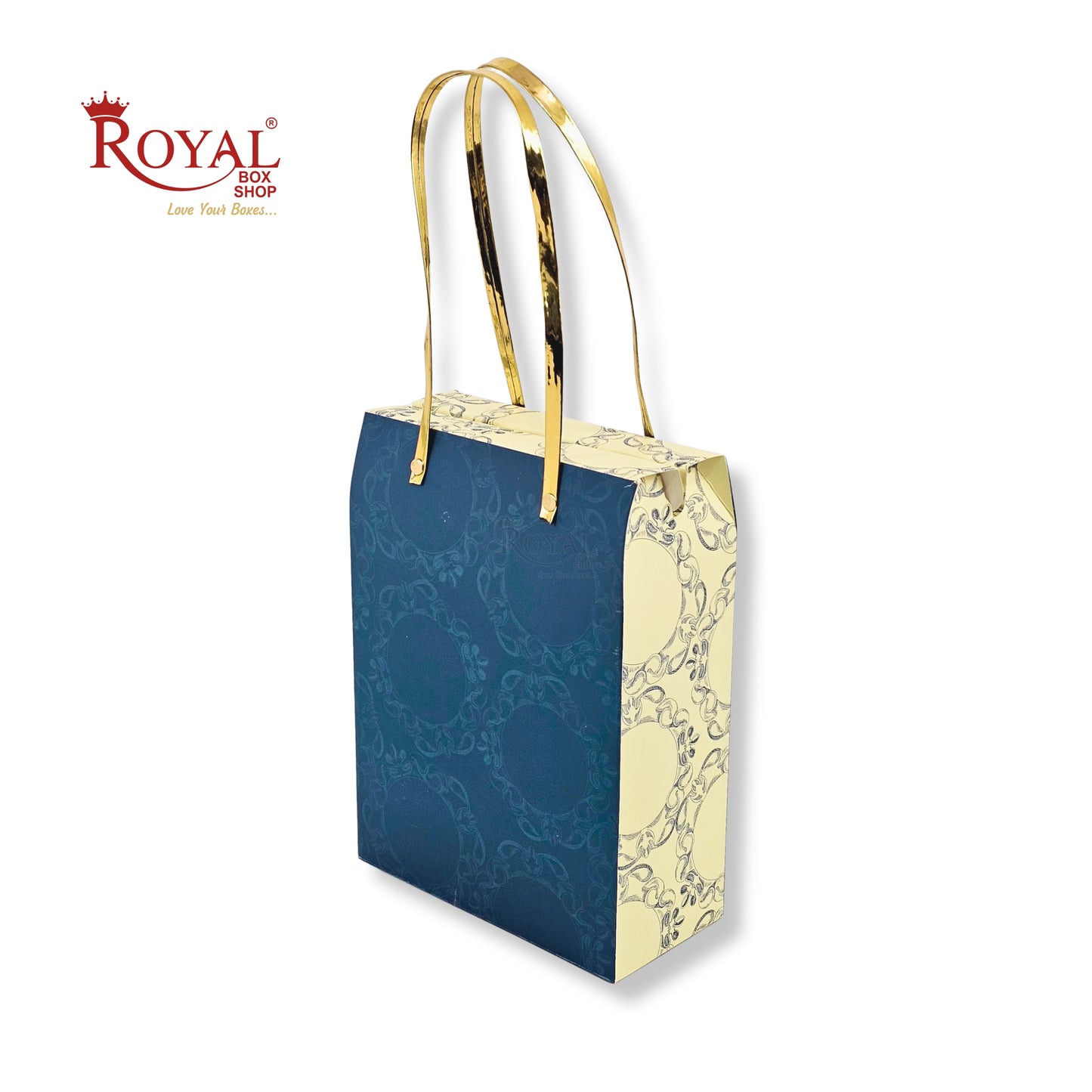 Premium Hamper Gift Bag I RBF-59 D1 I Royal Blue With Golden Leafing