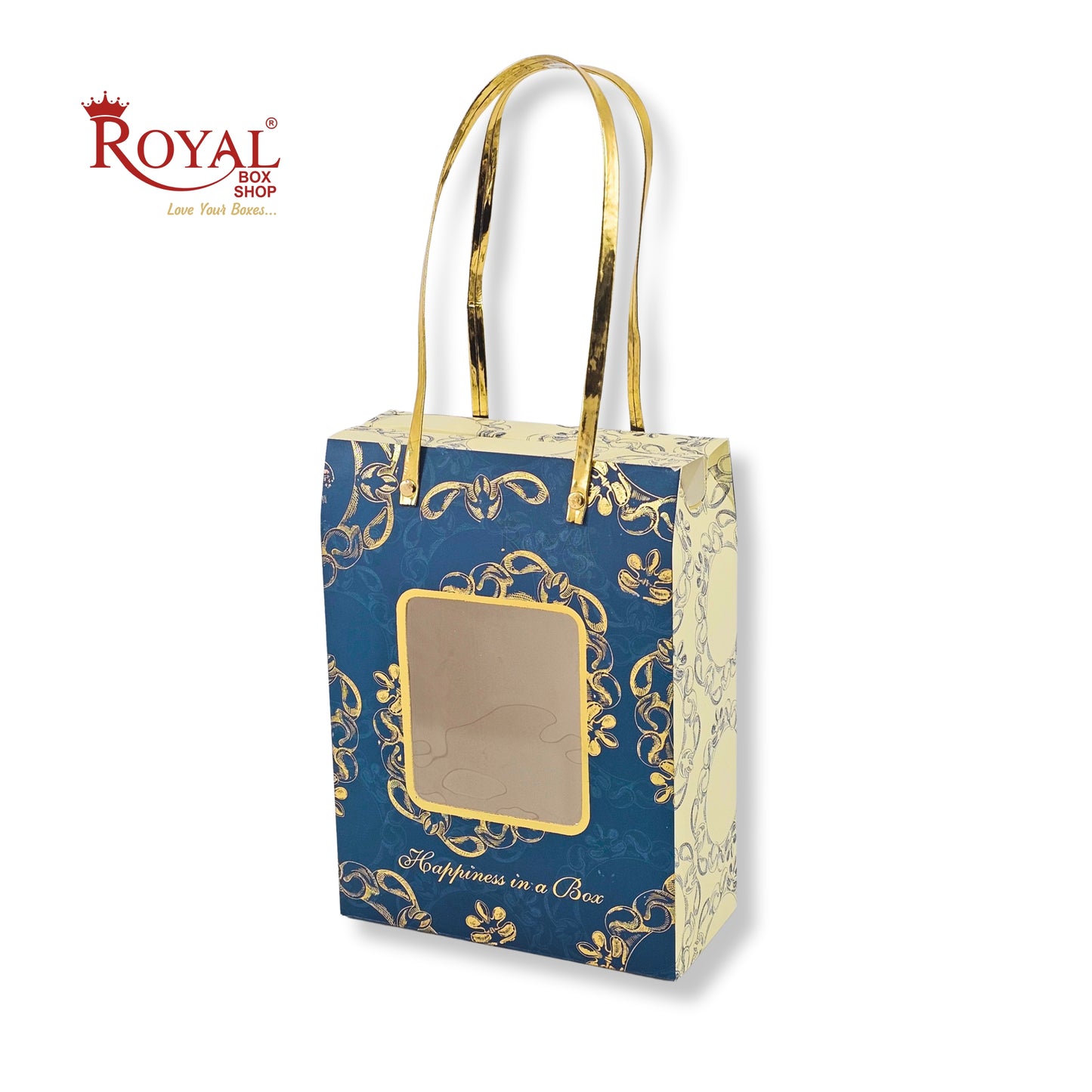 Premium Hamper Gift Bag I RBF-59 D1 I Royal Blue With Golden Leafing