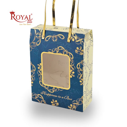 Premium Hamper Gift Bag I RBF-59 D1 I Royal Blue With Golden Leafing