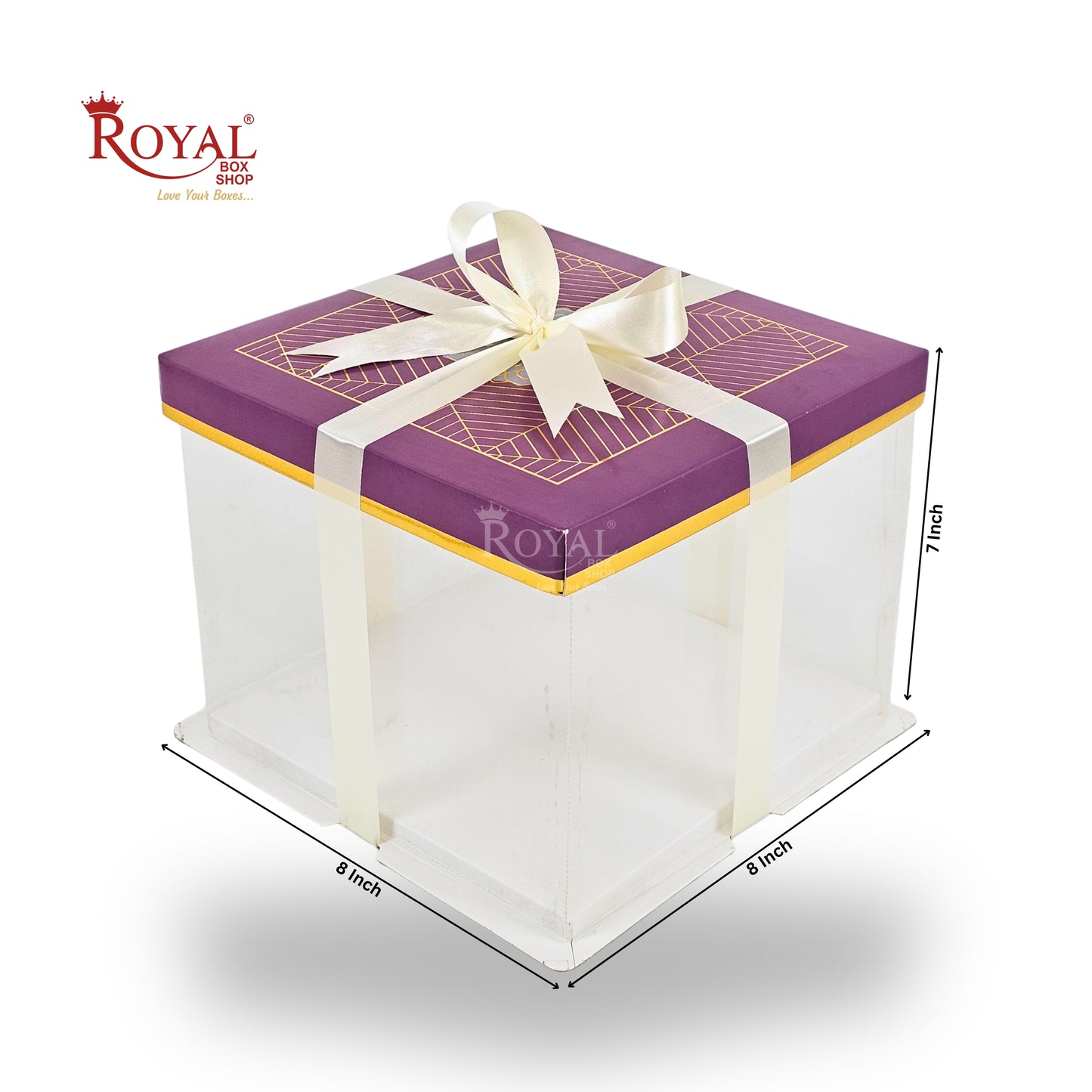 Tall Transparent Square Box with Ribbon | RBF-60 D1 | 8x8x7 Inch | Perfect for Cakes & Gifts
