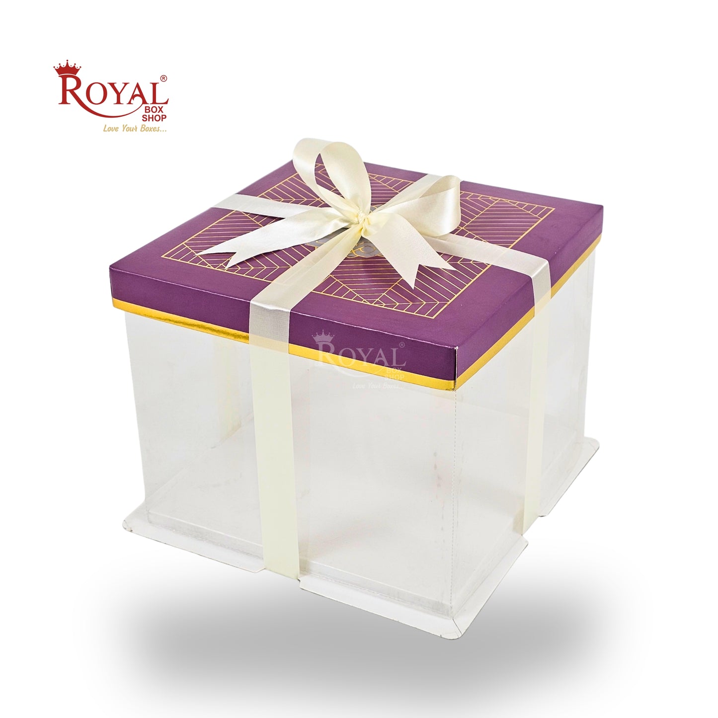 Tall Transparent Square Box with Ribbon | RBF-60 D1 | 8x8x7 Inch | Perfect for Cakes & Gifts