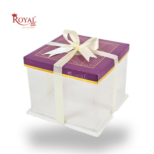 Tall Transparent Square Box with Ribbon | RBF-60 D1 | 8x8x7 Inch | Perfect for Cakes & Gifts