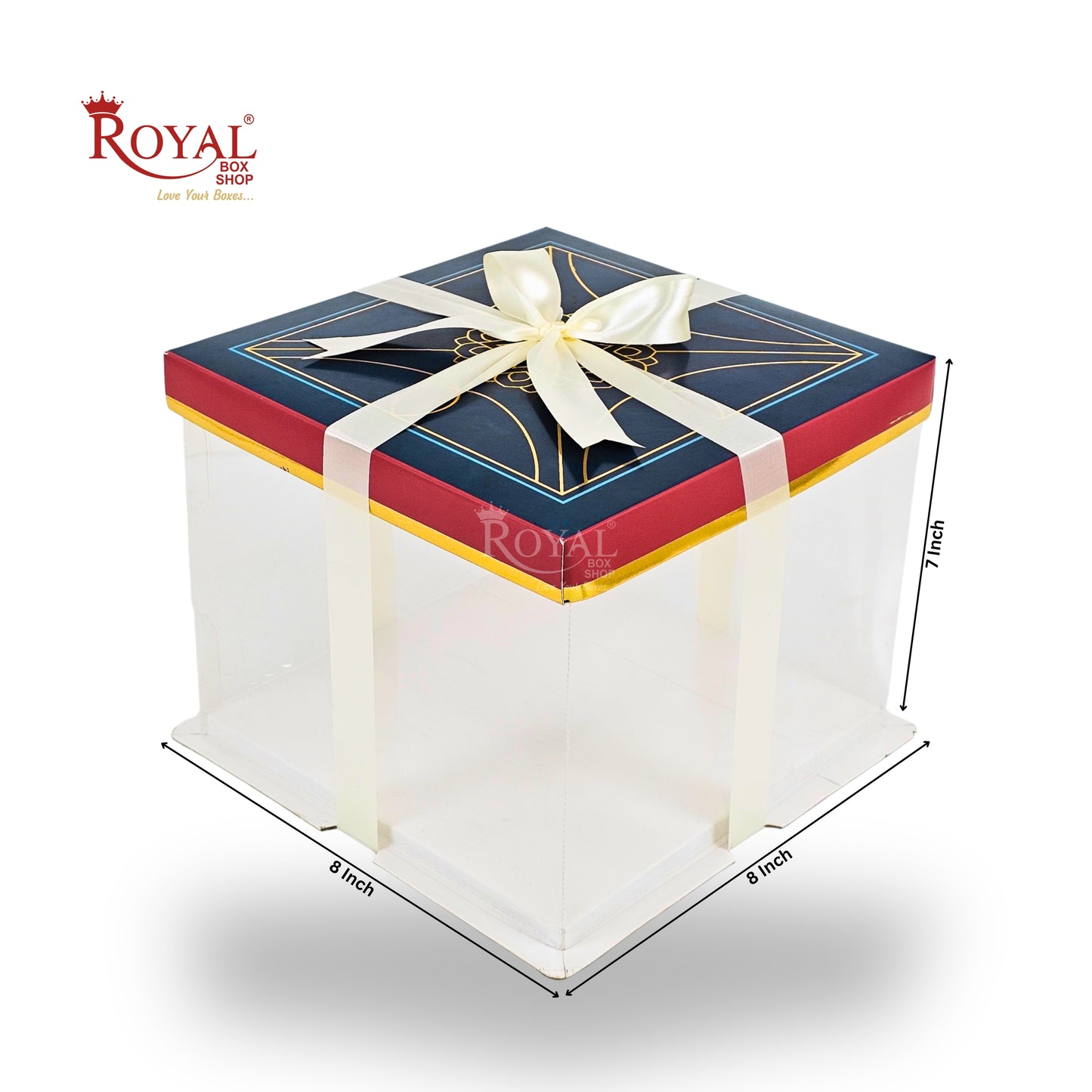 Tall Transparent Square Box with Ribbon | RBF-60 D2 | 8x8x7 Inch | Perfect for Cakes & Gifts