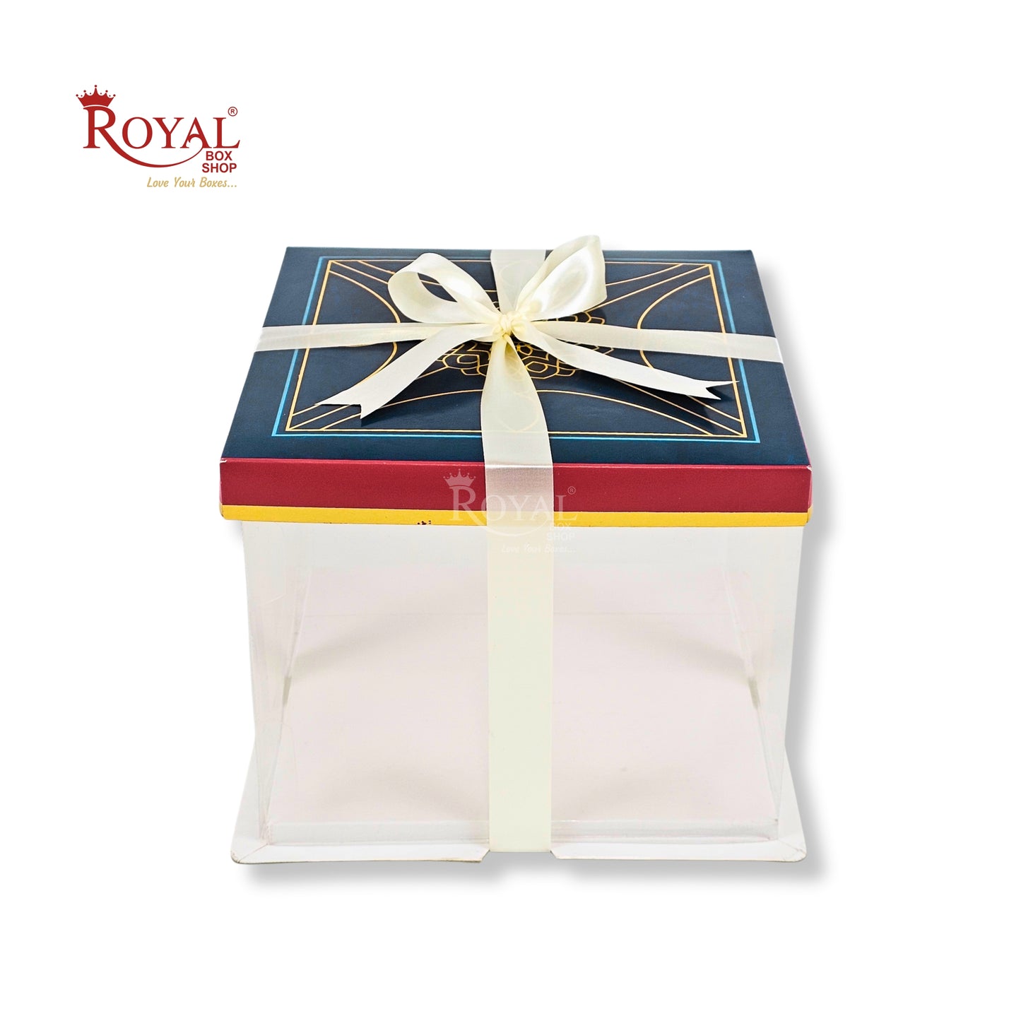 Tall Transparent Square Box with Ribbon | RBF-60 D2 | 8x8x7 Inch | Perfect for Cakes & Gifts