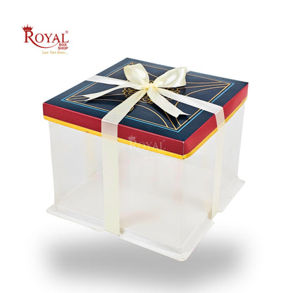 Tall Transparent Square Box with Ribbon | RBF-60 D2 | 8x8x7 Inch | Perfect for Cakes & Gifts