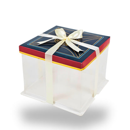 Tall Transparent Square Box with Ribbon | RBF-60 D2 | 8x8x7 Inch | Perfect for Cakes & Gifts