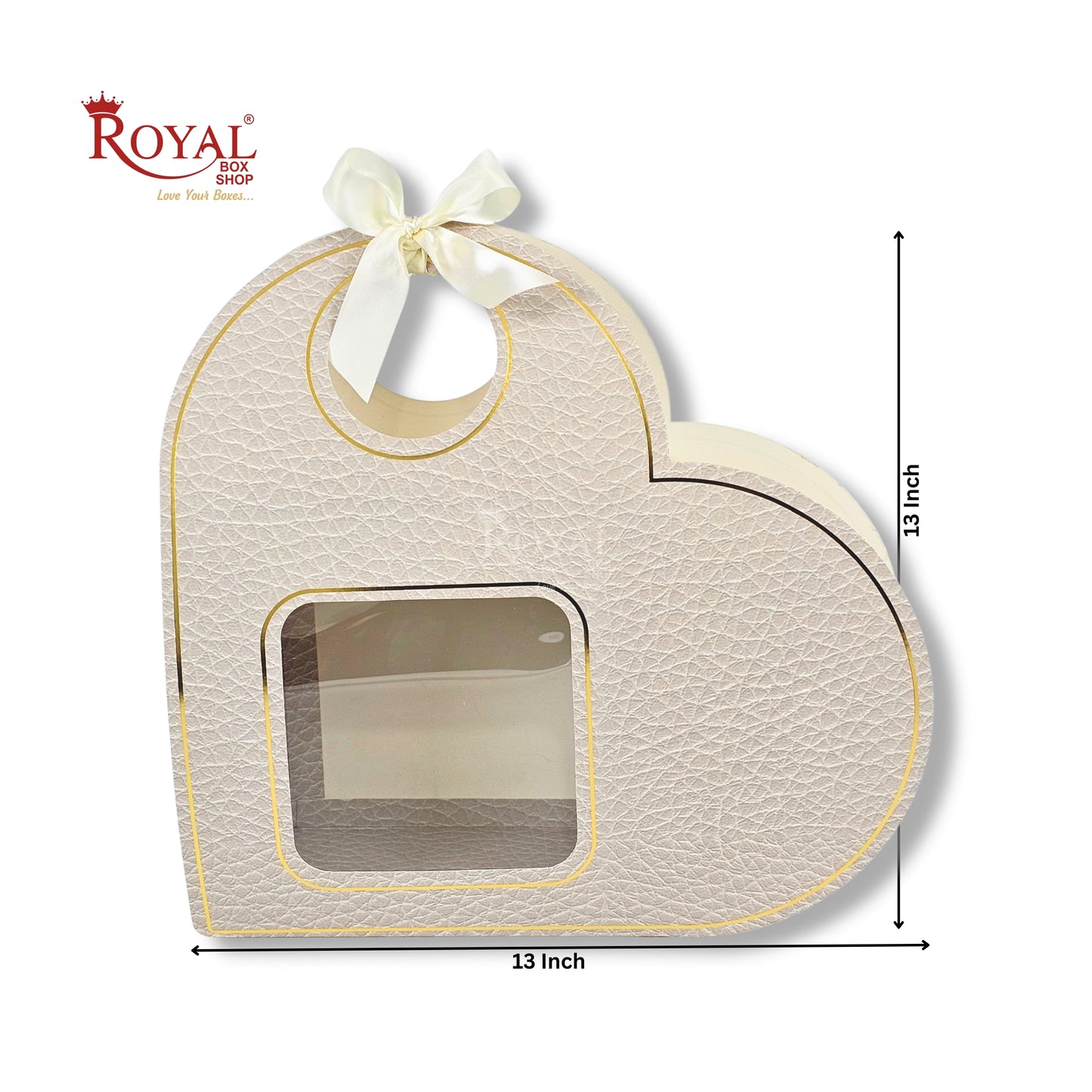 Heart Shape Valentine Gift Box | RBF-64 D2 | 13x13x3.5 Inch | Ivory Leather Texture Finish