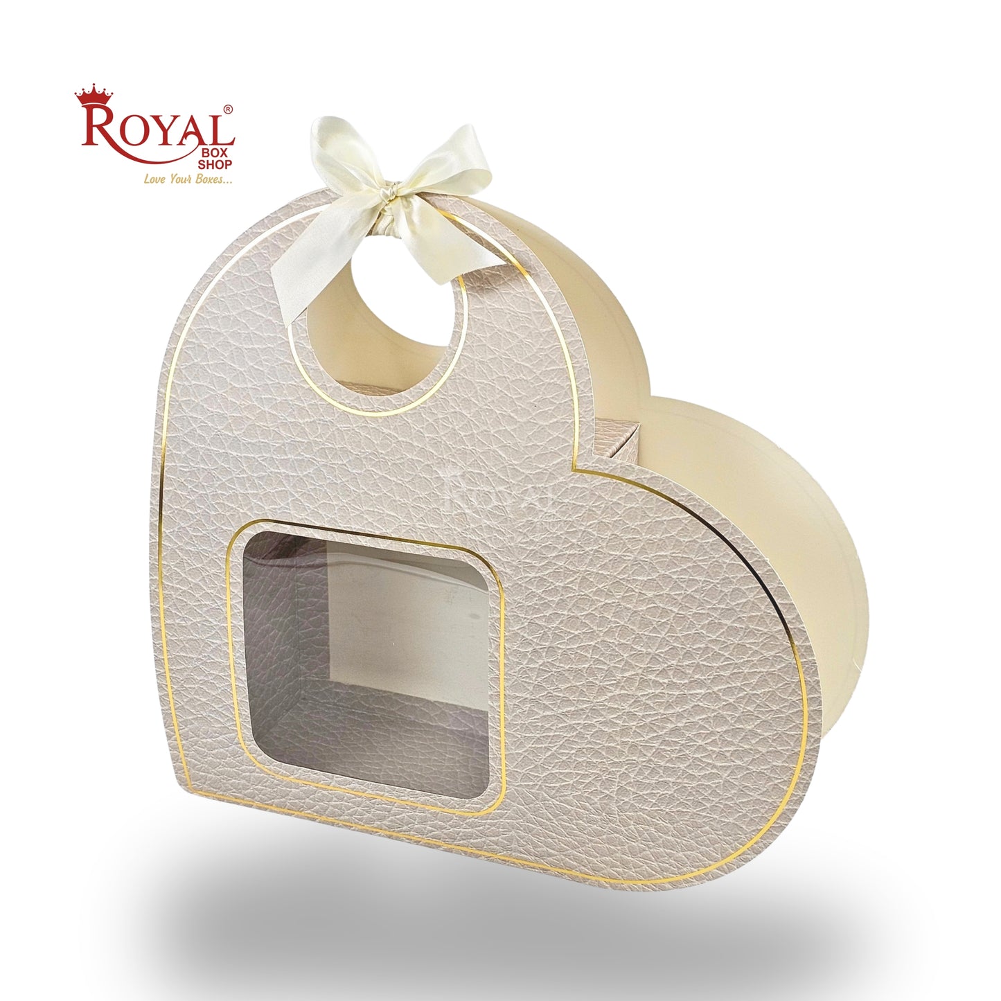 Heart Shape Valentine Gift Box | RBF-64 D2 | 13x13x3.5 Inch | Ivory Leather Texture Finish