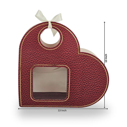 Heart Shape Valentine Gift Box | RBF-64 D1 | 13x13x3.5 Inch | Red Leather Texture Finish
