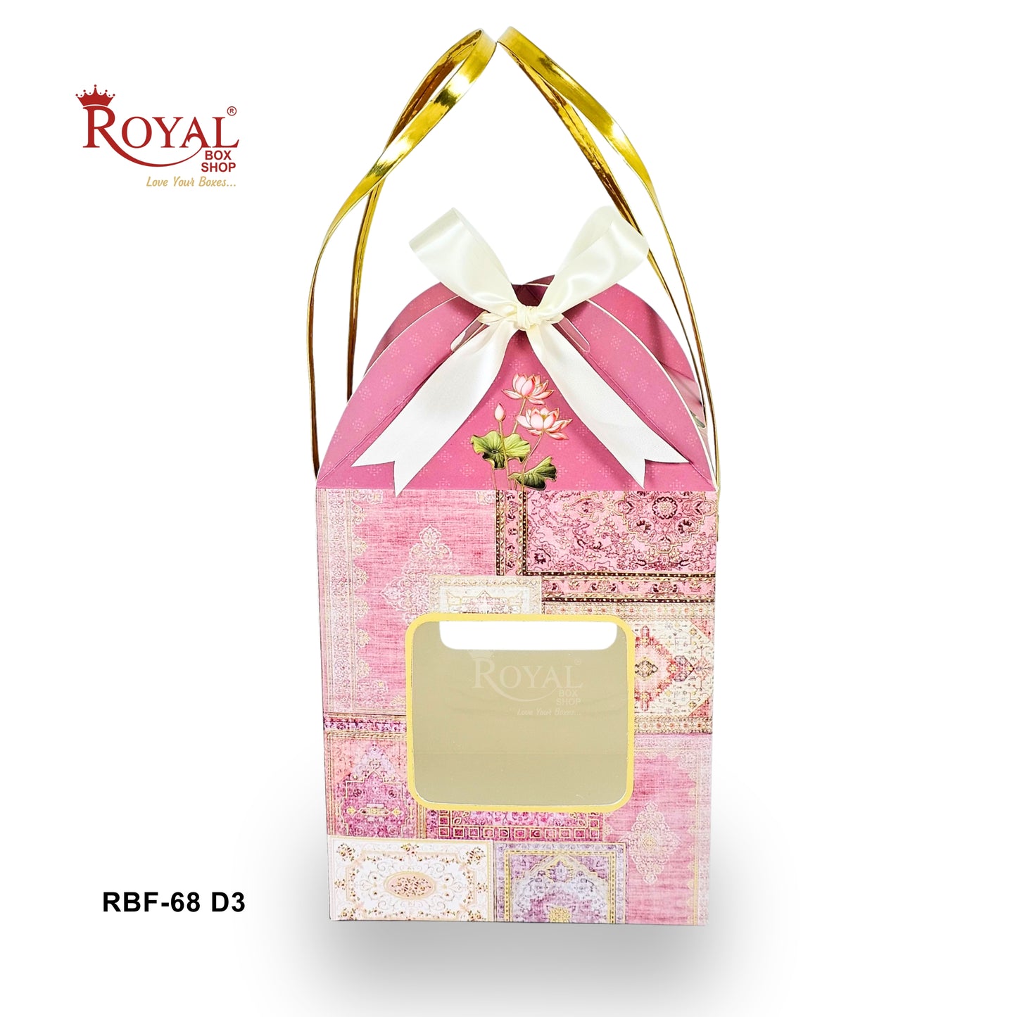 Royal Box Shop® Luxury Hamper Bag | RBF-68 D3 | 6.75x6.75x8 Inch I Golden Foil Scodix Print