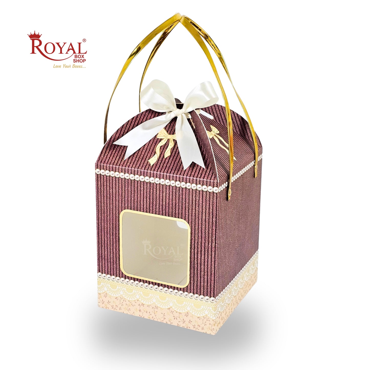 Premium Festival Gift Hamper Box with Ribbon & Handle I RBF-68 D4 | 6.75x6.75x8 Inch I Scodix Gold foil print