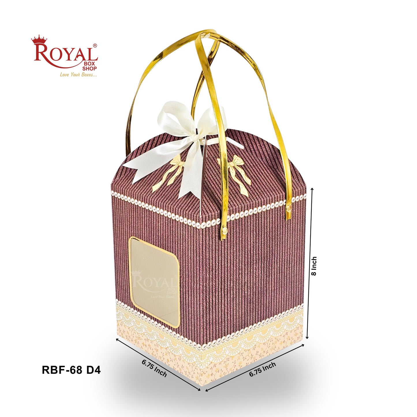 Premium Festival Gift Hamper Box with Ribbon & Handle I RBF-68 D4 | 6.75x6.75x8 Inch I Scodix Gold foil print