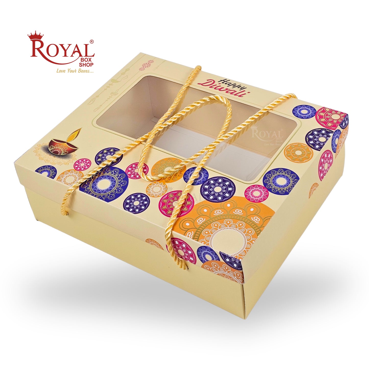 Designer Diwali Gift Hamper Box I RBF-52 D4 I Premium Foil Print & Rope Handle