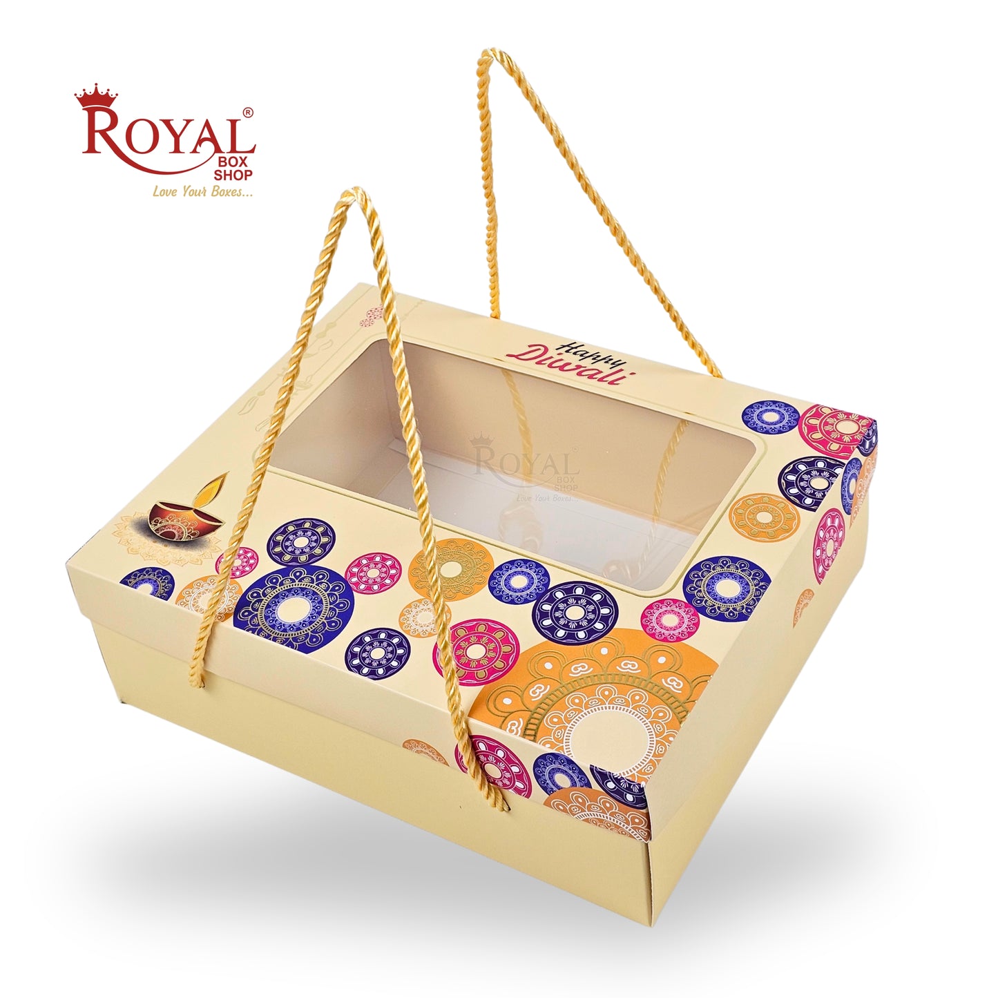 Designer Diwali Gift Hamper Box I RBF-52 D4 I Premium Foil Print & Rope Handle