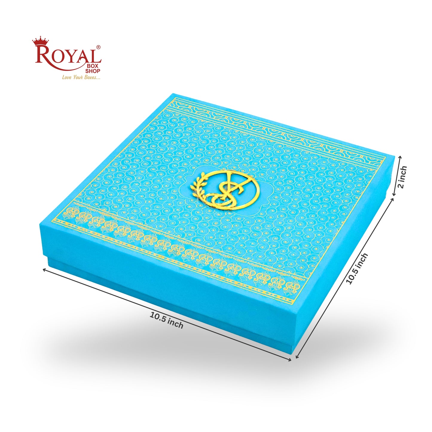 Premium Wedding Favor Bhaji and Sweets Box | 10.5x10.5x2 Inch | Aqua Blue Swirl Print