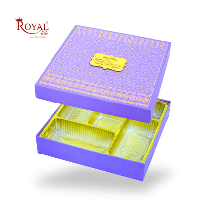 Premium Wedding Favor Bhaji and Sweets Box | 10.5x10.5x2 Inch | Purple Swirl Print
