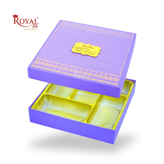 Premium Wedding Favor Bhaji and Sweets Box | 10.5x10.5x2 Inch | Purple Swirl Print