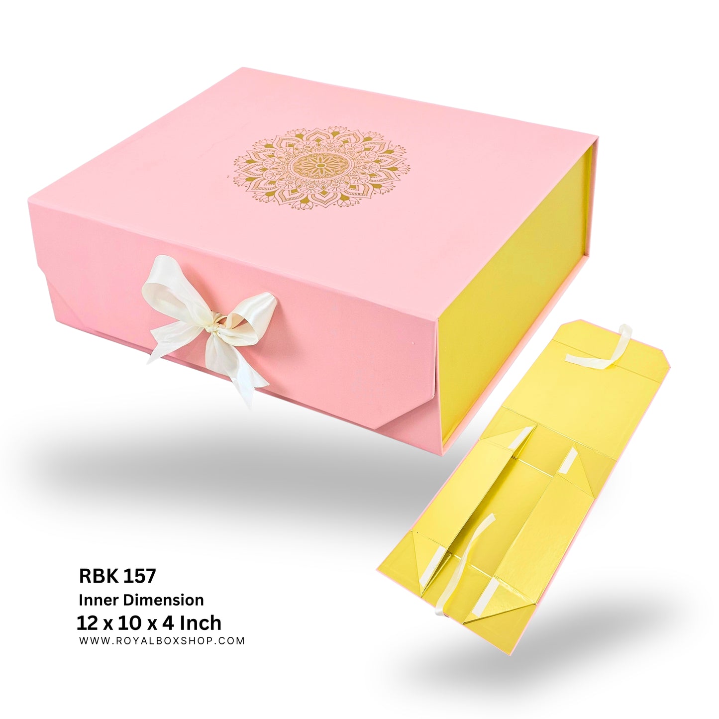 Royal Box Shop® Premium Rigid Gift Box I 12x10x4 Inch I Royal Pink I Collapsible with Ribbon