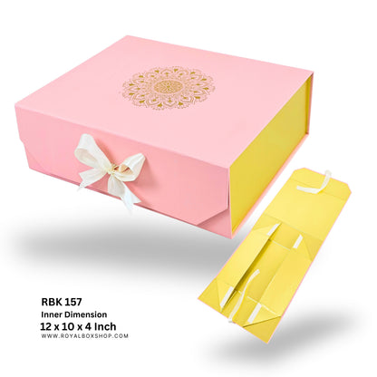 Royal Box Shop® Premium Rigid Gift Box I 12x10x4 Inch I Royal Pink I Collapsible with Ribbon