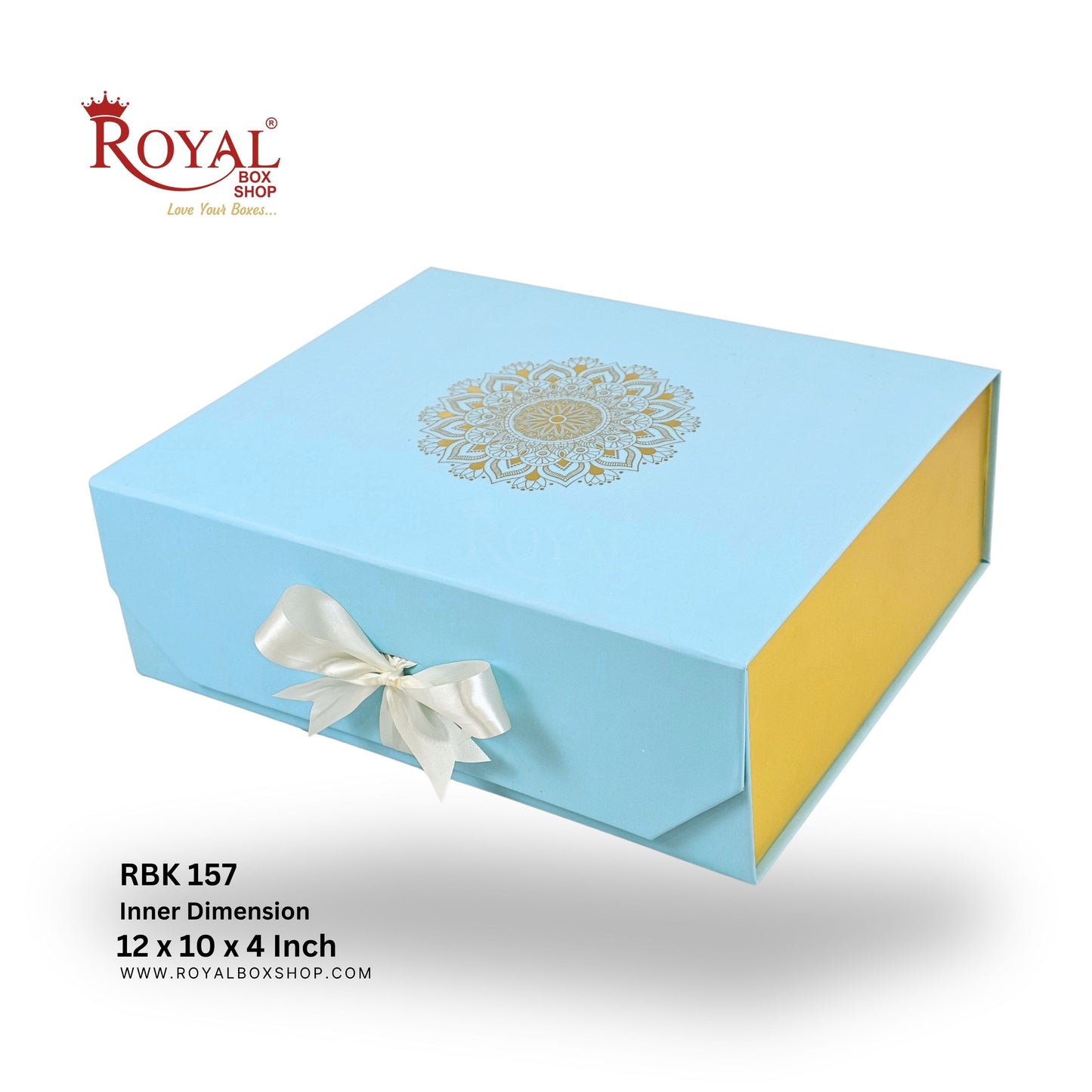 Royal Box Shop® Premium Rigid Gift Box I 12x10x4 Inch I Royal Blue I Collapsible with Ribbon