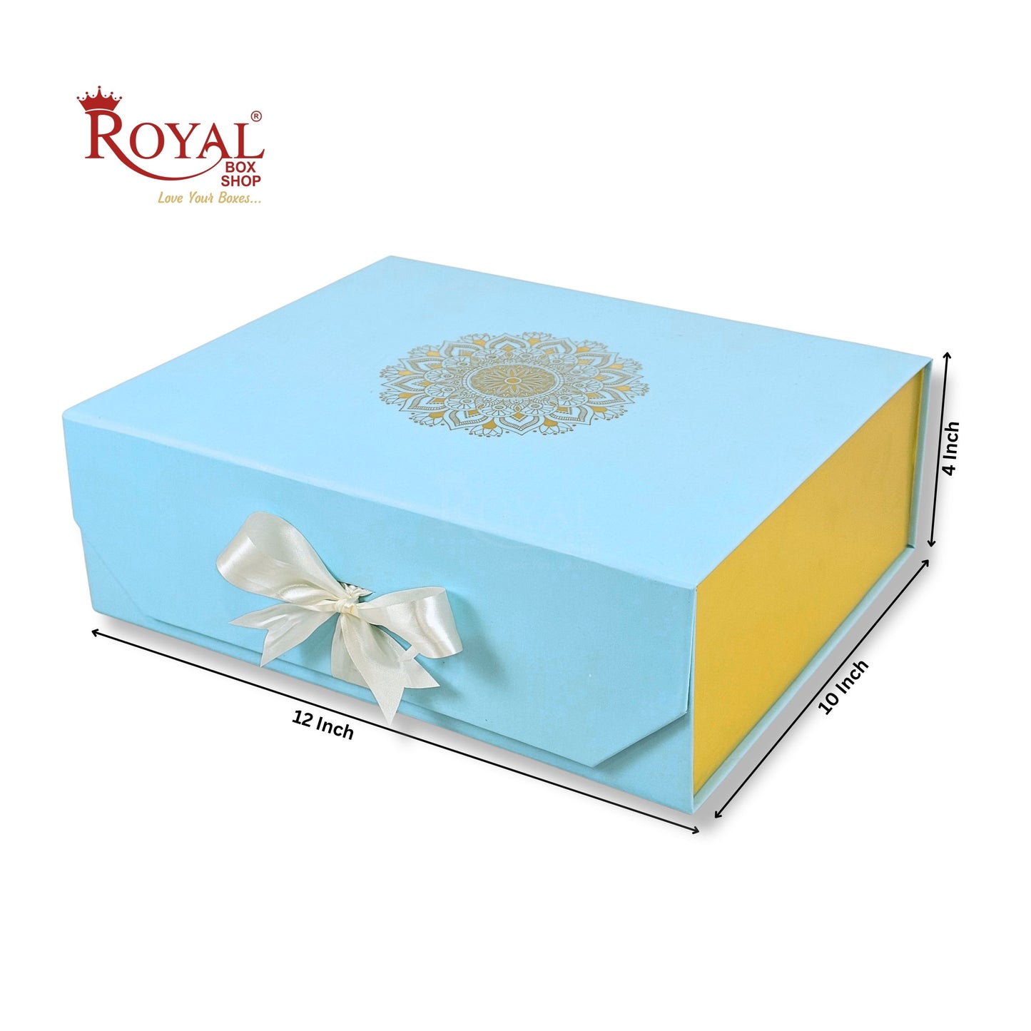 Royal Box Shop® Premium Rigid Gift Box I 12x10x4 Inch I Royal Blue I Collapsible with Ribbon